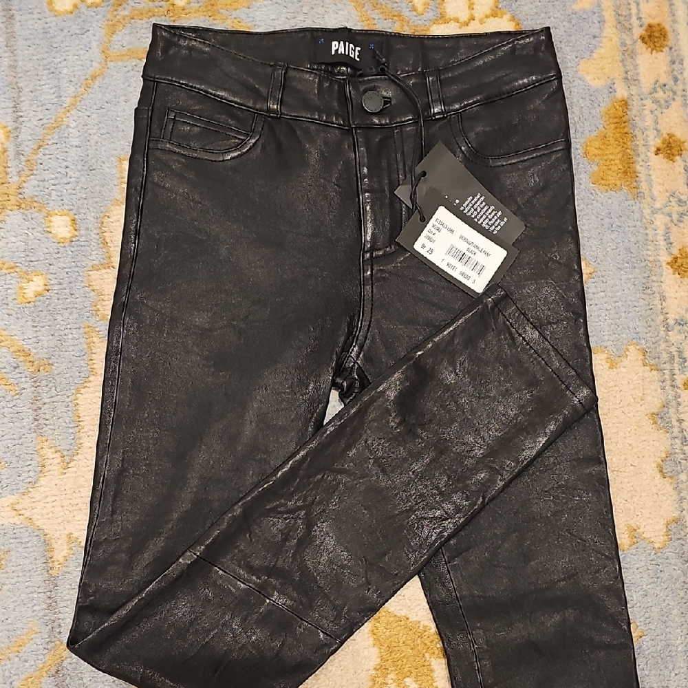 NWT PAIGE Verdugo Black 100% Leather Jeans Pants 25